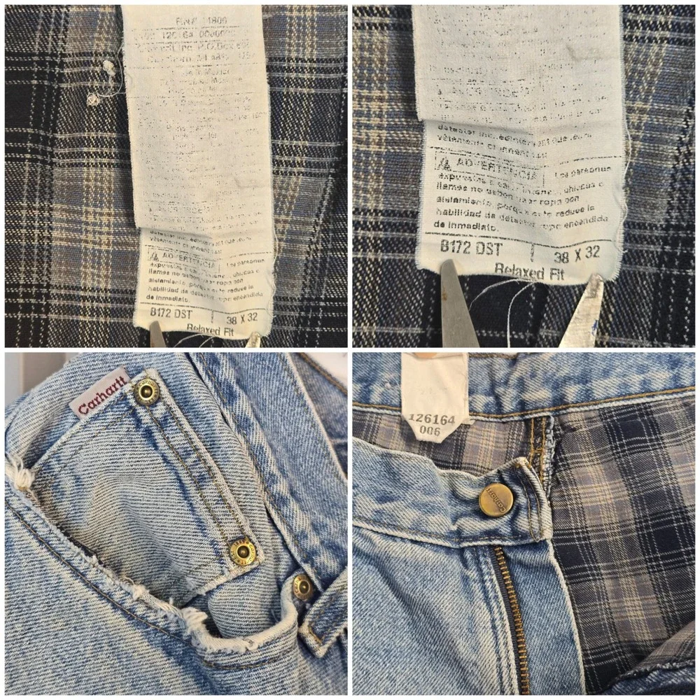 Carhartt B172 DST Relaxed Fit Flannel Lined Jeans Mens‎ 38x32 Light Wash Denim